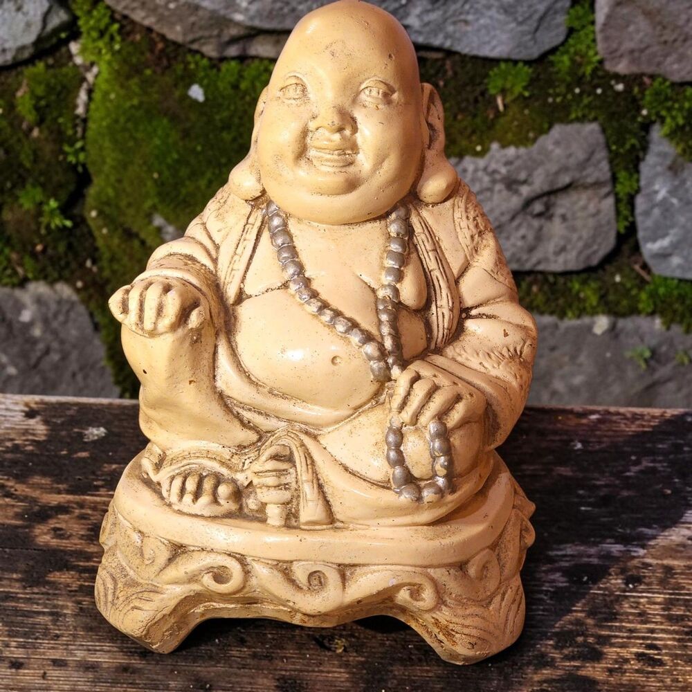 Vintage Mexico Laughing Buddha Coin Bank 11" Chalkware Plaster Budai Statue